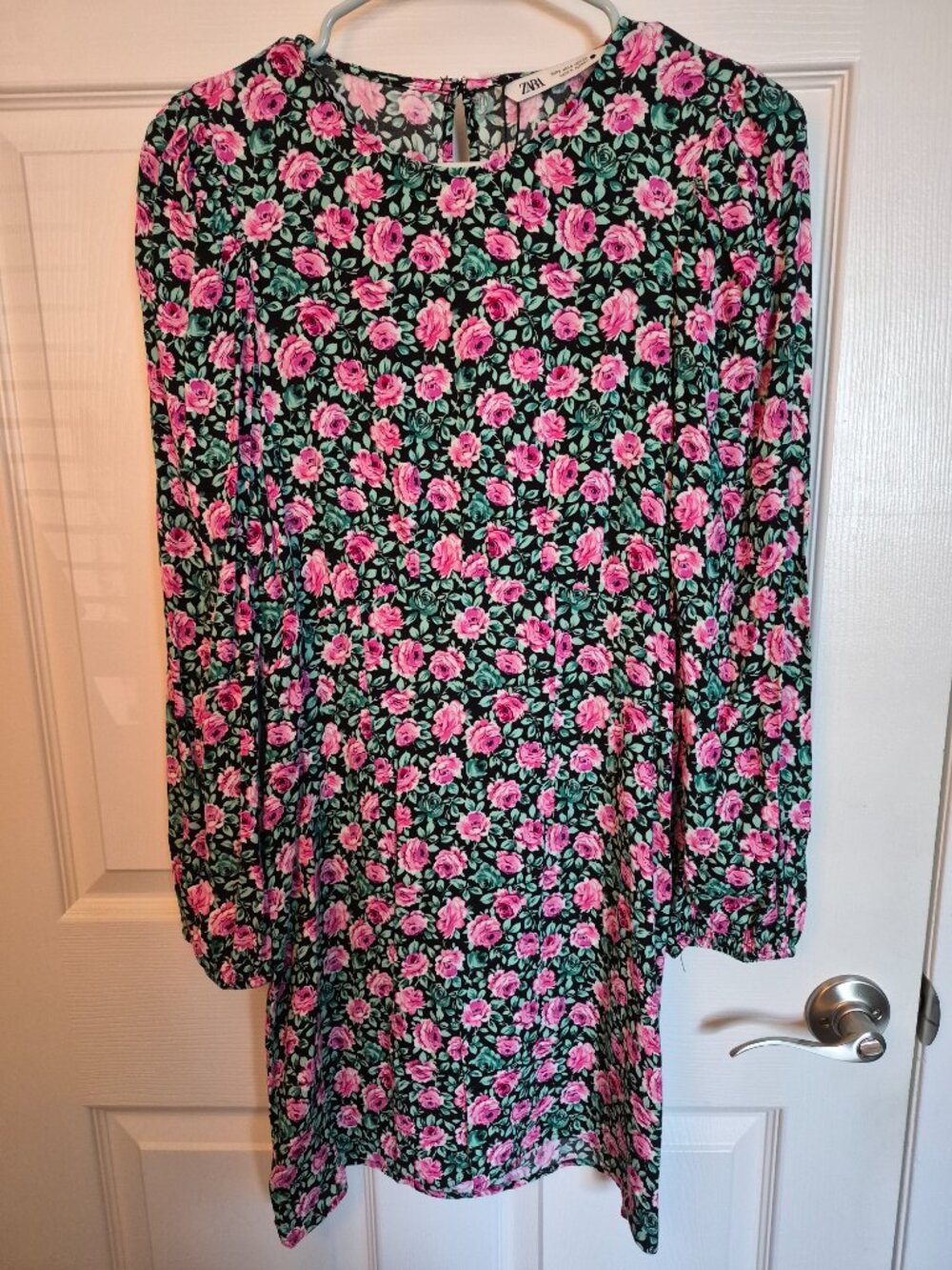 ZARA Long Sleeve Floral Pink Green Women's Dress